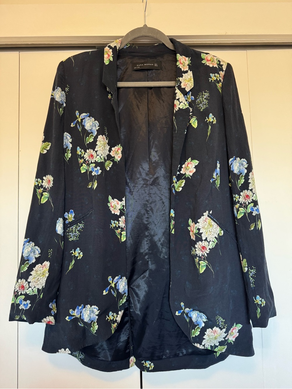 Floral Open-Front Black Blazer Jacket